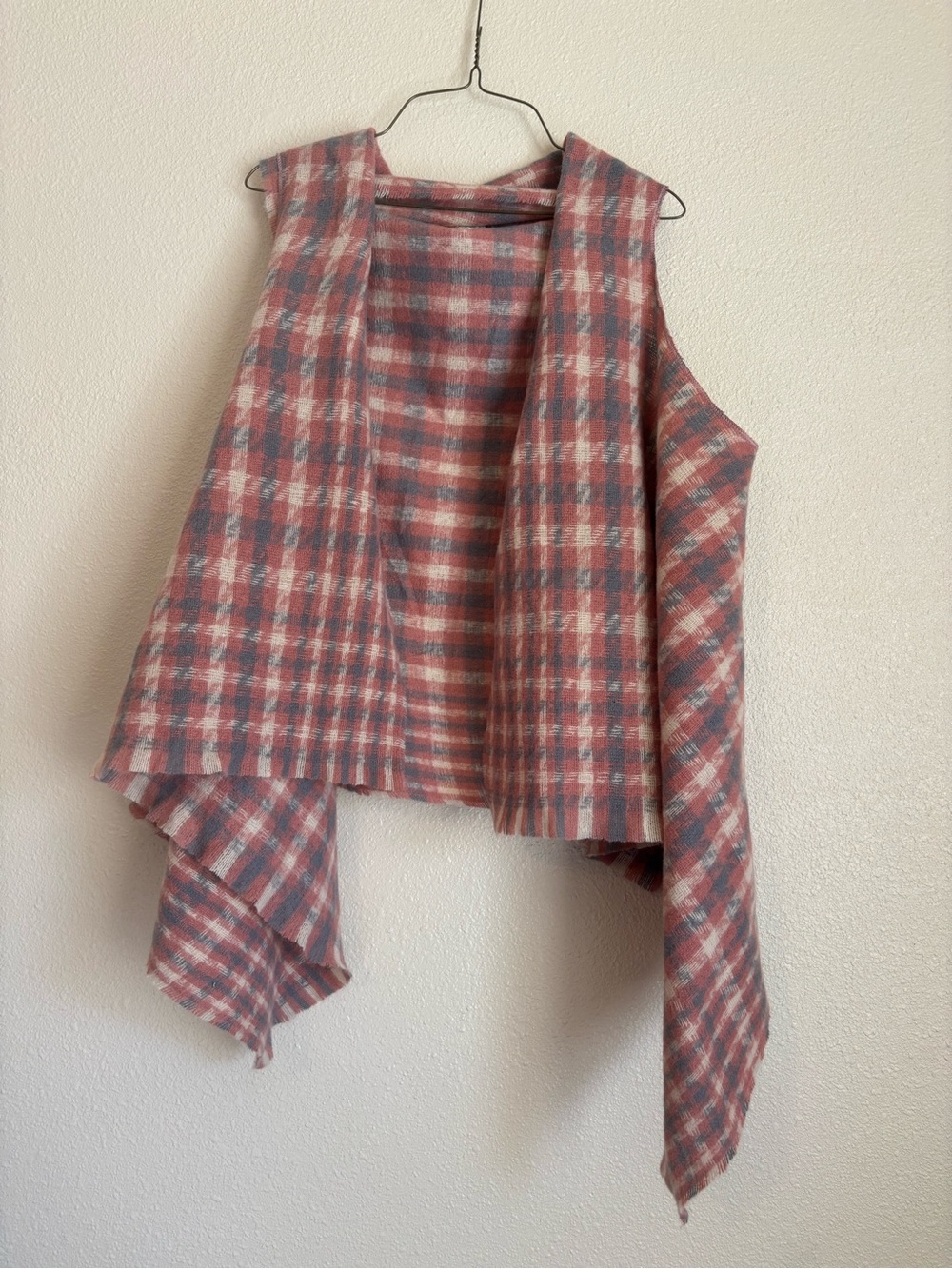 Plaid Open-Front Vest in Pink and Gray